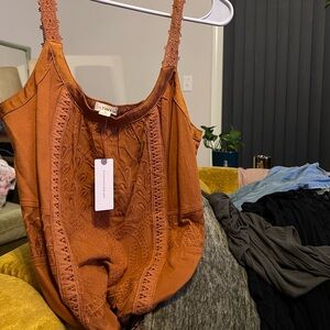 Anthropologie Rust Embroidered Blouse